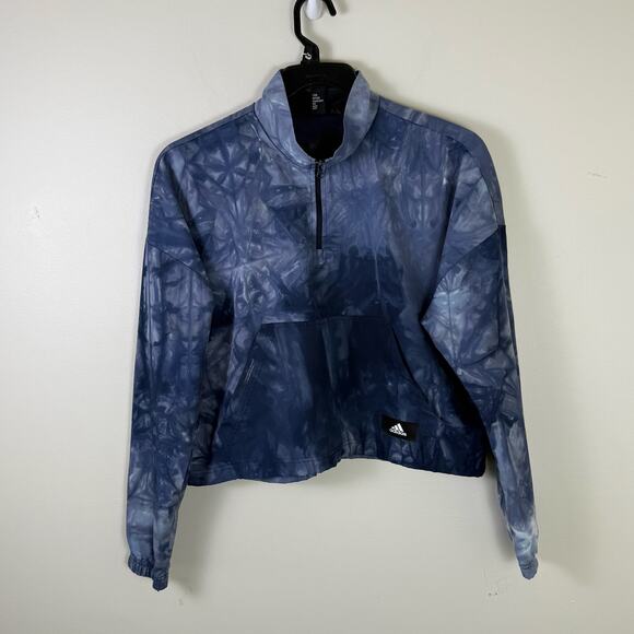 Adidas Cropped Windbreaker Tye Dye blue womens size medium - Picture 1 of 7